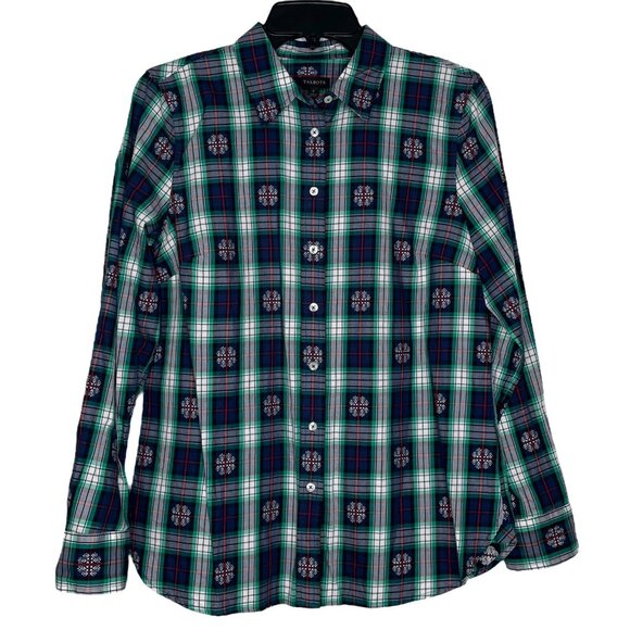 Talbots Womens Plaid Shirt Size Small Jacquard Snowflake Long Sleeve - Picture 1 of 5